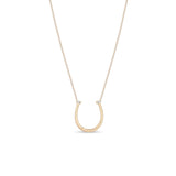 14k Hammered Horseshoe Necklace with Baguette Diamonds