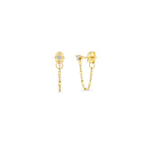 14K Prong Diamond Square Bead Chain Huggie Earrings