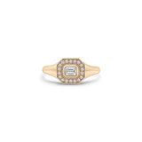 14k Emerald Cut Diamond Halo Signet Ring