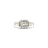 14k Emerald Cut Diamond Halo Signet Ring