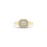 14k Emerald Cut Diamond Halo Signet Ring
