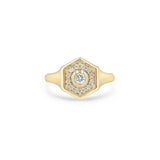 14k Hexagon Halo Signet Ring