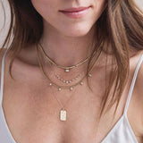 Scattered Star Set Diamonds Square Edge Dog Tag