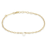 14k Oval Link Bracelet with Pearl Charm