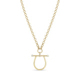 14K Stirrup Necklace with Bezel & Pavé Diamonds on Rolo Chain
