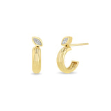 14k 4mm Wide Half Round Huggie Hoops with Marquise Diamonds {Trunk Show}