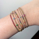 7 RAINBOW SAPPHIRE TENNIS SEGMENT XS CURB CHAIN BRACELET