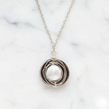 Silver Wire Wrapped Pearl Necklace