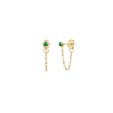 Prong Emerald Square Bead Chain Huggie Earrings