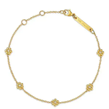 5 Tiny Bead flower Station Bracelet with Prong Set Diamonds