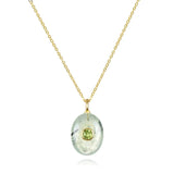 Oval Prehnite & Peridot Charm Cable Necklace