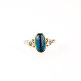 Teal Moss Kyanite Ring with Moonstones