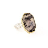 Moss Agate Portrait Cut Rowan Ring