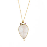 14k Rainbow Moonstone w Pink Sapphires Necklace