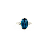 Inverted Oval London Blue Topaz Cocktail Ring with Diamonds