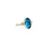 Inverted Oval London Blue Topaz Cocktail Ring with Diamonds
