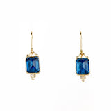 14k Emerald Cut London Blue Topaz with Diamonds Earrings