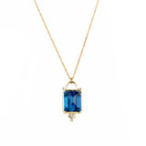 14k Emerald Cut London Blue Topaz with Diamonds Necklace