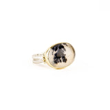 Oval Dendrite Sea Kelp Ring with Gold Beads