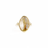 Rutilated Quartz Ring with Gold Beads