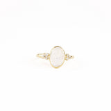 Gold Moonstone Ring with Diamond Clusters