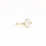 Gold Moonstone Ring with Diamond Clusters