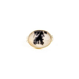 Oval Dendrite Sea Kelp Ring with Gold Beads