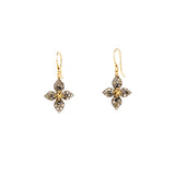 14k & Sterling Black Diamond & Pave Flower Earrings