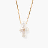 14k Small Freshwater Pearl Cross Necklace
