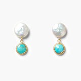 Pearl Stud Turquoise Drop Earrings