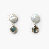 Pearl Stud Labradorite Drop Earrings