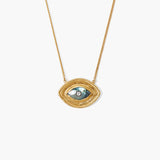 Bezel Wrapped Evil Eye Shaped Stone Necklace