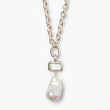 Green Amethyst Bezel Pearl Drop Necklace