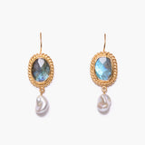 Bezeled Labradorites w/ Pearl Drop Earrings
