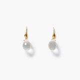 A pair of gold tone earrings with faceted, clear crystal briolette gemstones, shown on a clean white background.