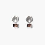 Coin Smokey Quartz Drop Hoop Earrings