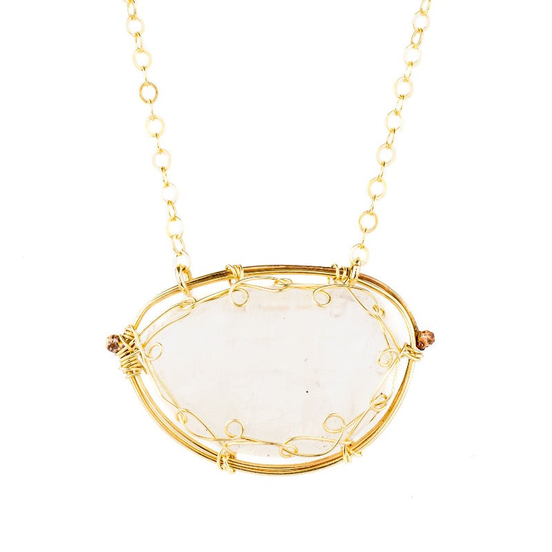 Moonstone In Woven Gold Fill Wire Necklace