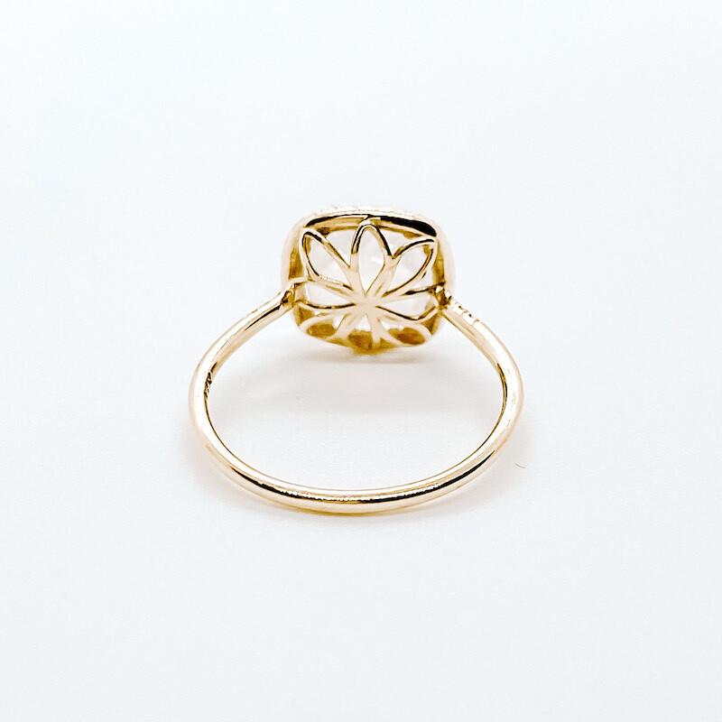 Rainbow Moonstone 8mm Diamond Bezel Cushion Ring
