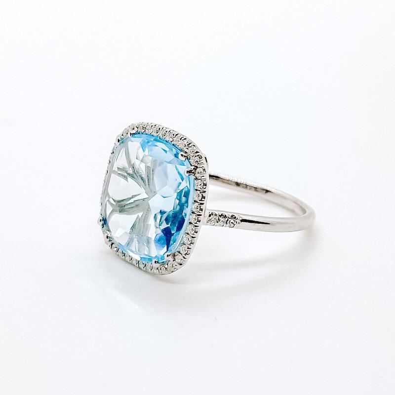 Gems en Vogue 9.88ctw London Blue Topaz & White Zircon Halo Ring