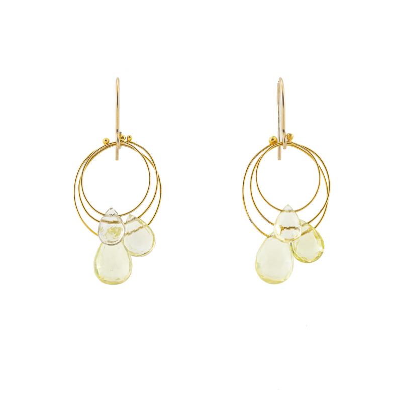 Lemon Quartz Triple Circle Earrings
