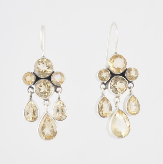 Faceted Stone Cluster and Teardrop Dangle Earrings