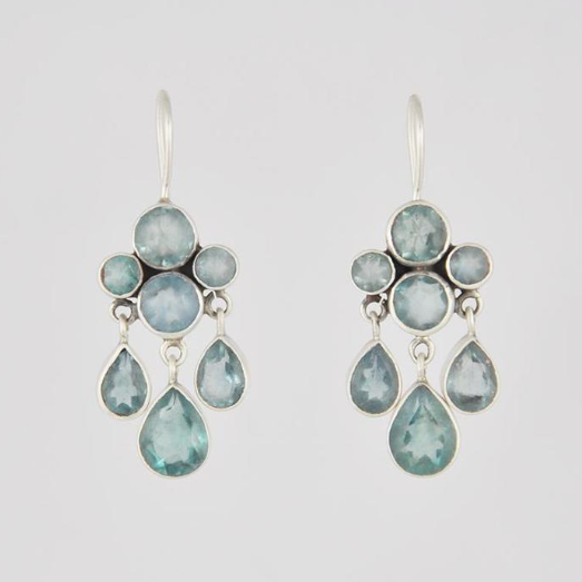 Faceted Stone Cluster and Teardrop Dangle Earrings