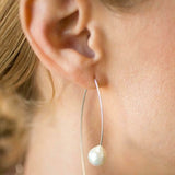 White Floating Pearl Drop Thread Thru Earrings