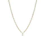 Small Square Oval Link Necklace with Dangling Bezel Set Diamond