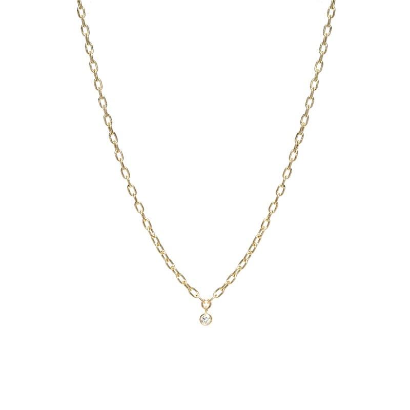 Small Square Oval Link Necklace with Dangling Bezel Set Diamond