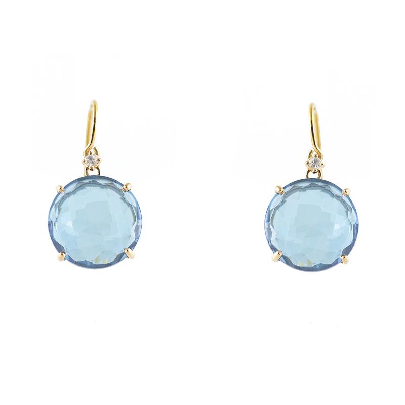 English Blue Topaz 12mm Round Faceted Earrings