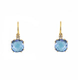 English Blue Topaz Cushion Cut Faceted Earrings