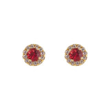 18K Ruby Mini Circle Studs with Pave Halo