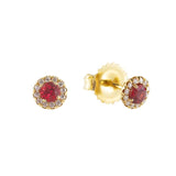 18K Ruby Mini Circle Studs with Pave Halo