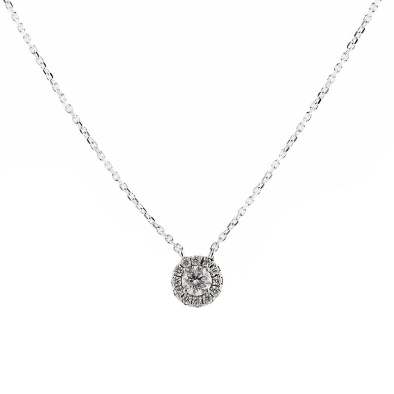 18K Diamond Mini Circle Necklace with Pave Halo